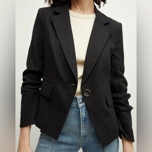 NWT Veronica Beard Aaliyah Linen Black Dickey Blazer Jacket Ruched sleeves, Sz 4